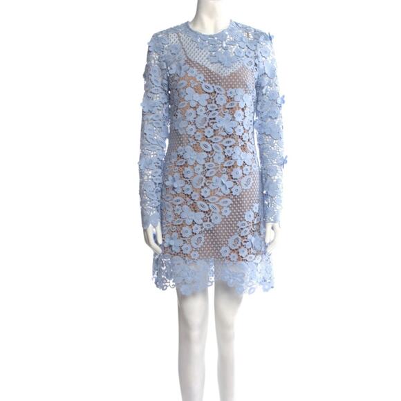Self-Portrait Lace Pattern Mini Dress Floral Blue Size 6 US 10 UK NWOT - Picture 3 of 12